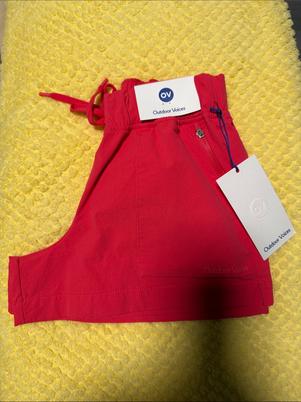 Outdoor Voices Pink-Red Athletic Shorts with Zip Pocket